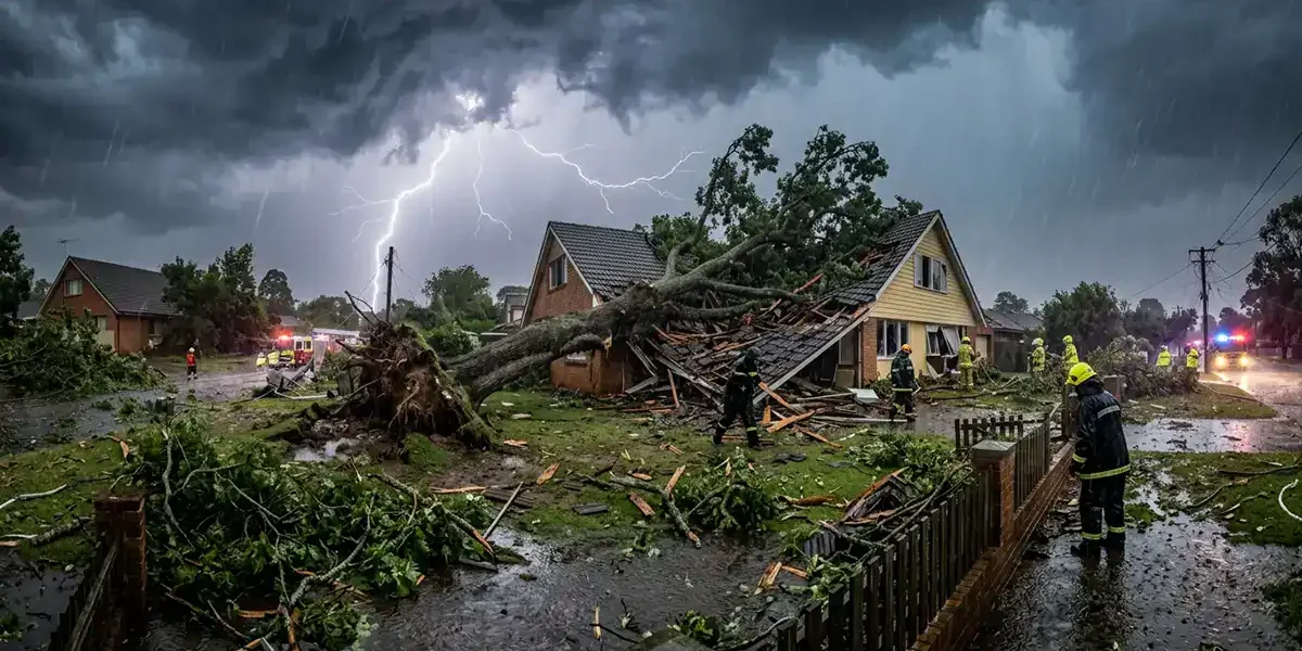 Baum ist bei Gewitter auf ein Hausdach gefallen