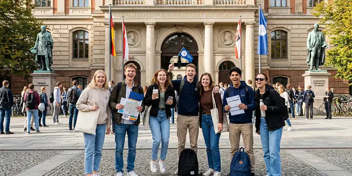 Erstsemester Studenten vor der Uni