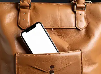 Smartphone guckt aus Handtasche