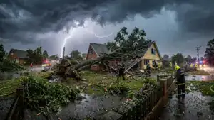 Baum ist bei Gewitter auf ein Hausdach gefallen