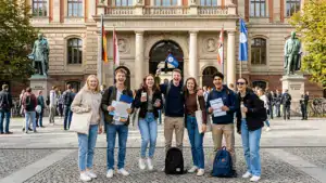Erstsemester Studenten vor der Uni